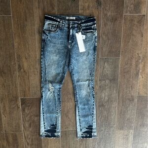 First Row Slim Straight Blue Distressed Jeans 30x32 Made in USA Flag Pocket